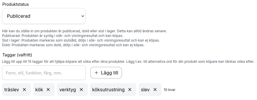 Produktstatus och taggar