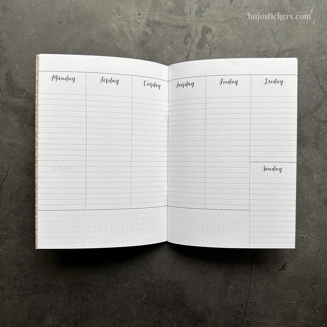 Odaterad veckokalender. Häftad Traveler's notebooks insert B6