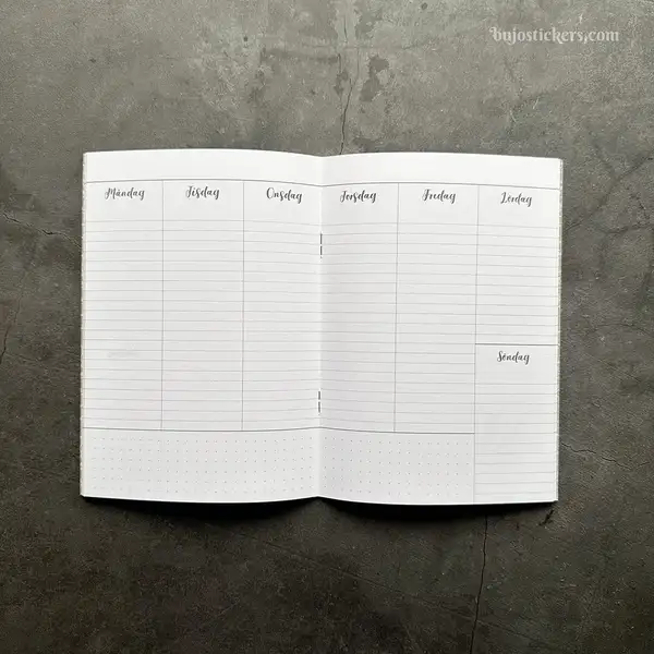 Odaterad veckokalender. Häftad Traveler's notebooks insert B6
